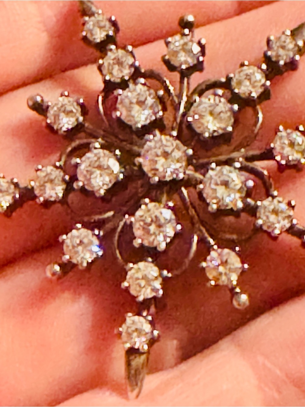 Vintage 925 Silver Snowflake brooch  with CZ Clear Crystal accents